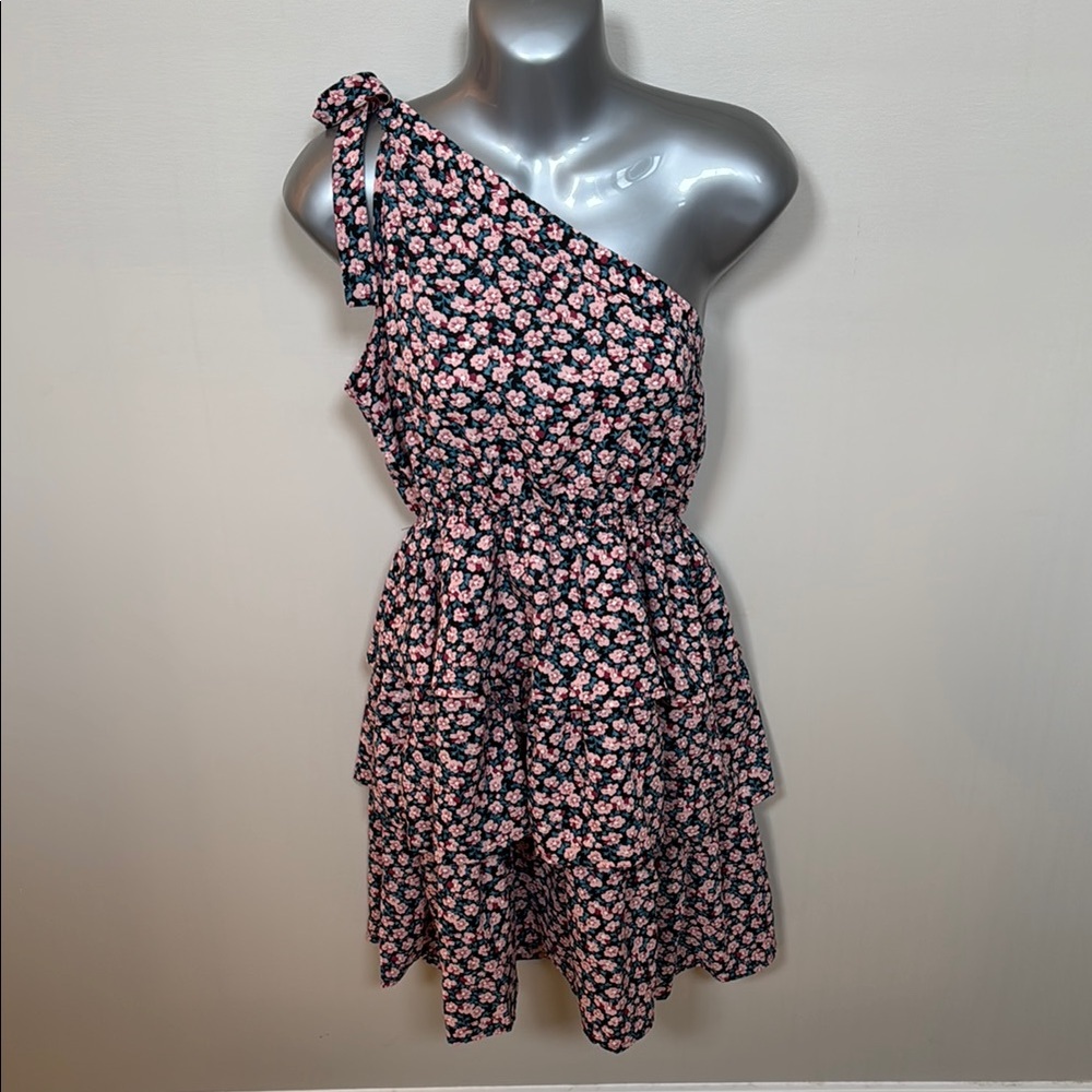 Elegant Pink and Black One Shoulder Dress